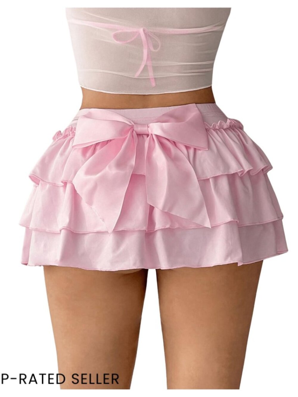 Y2K Bow Kont Elastic Waist Layered Ruffle Hem Mini Skirt Chic Retro